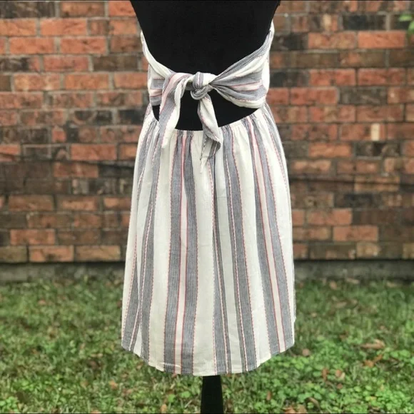 Socialite Cream Blue Red Striped Tie Back Dress B1/12 - Picture 5 of 12